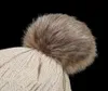 Brand Winter Warm Thicker Soft Stretch Cable Beanies Hats Women Faux Fur Pom Pom Knitted Skullies Caps2988098