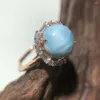 Cluster Rings HUAYI Round Face Dominga National Natural Larimar Ring 925 Sterling Silver Luxury Fine Jewelry For Women Party Jewellery