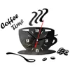 Creative Coffee Cup Shaped Wall Clock Modern Design 3D Mirror Wall Clocks Stickers for DIY Home Room Kitchen Wall Decorations 240106