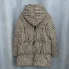 Frauen Trenchcoats Winter 2024 Schwarz Weiß Plaid Daunenmantel Mittellange Lose Dicke Ehite Ente Jacke Mode Kordelzug Flut S1244