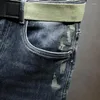 Heren Jeans Harajuku Mode Slim Fit Stretch Denim Voor Mannen Lente En Herfst Casual Blauw Grijs Water Wassen lange Broek Luxe