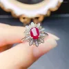 Cluster Ringen FS 5 7 Natuurlijke Ellips Ruby Bloem Ring S925 Sterling Zilver Fijne Mode Charme Bruiloft Sieraden Voor Vrouwen MeiBaPJ