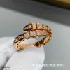 Nje6 Designer Luxury Jewelry Bvlger B-home Band Rings High Version Cnc Bone Spring Precision Edition Thick Plated 18k Gold Full Diamond Snake Ring