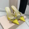 2024 Strass décoratif papillon pointu pantoufles femmes mules véritable soie diapositives talons aiguilles slip-on luxe designers sandales usine chaussures 35-42 avec boîte