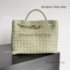 Designerväska Designer B Family 8-Line Andiamo Purse Leather Stick Tote Bag 2023 Spänne Kvinnor Portable Single Shoulder Crossbody Green Official Document Plånbok