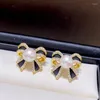 Dangle Earrings Natural Pearl Ear Studs 6mm Flawless Bow 18K Gilded