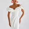 Vestidos casuais feminino branco elegante vestido de noite babados slash neck bodycon alta divisão maxi feminino formal festa robe senhoras vestidos