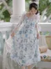 Robes décontractées Femmes imprimé bleu doux fée été robes 2024 noeud papillon chic sans manches robe de soirée romantique robe femme