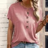 Blusas femininas verão manga curta camiseta casual moda pulôver senhoras topos cor sólida botão camisas femininas