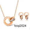 jewelry sets for women rose gold color double rings earings titanium steel sets hot fasion