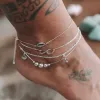 Baloki Vintage Bohemian Multilayer Beach 14k خلخال الذهب الأبيض للنساء أمواج البحر الشاطئ