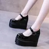 Dress Shoes Women's 12cm High Heels Wedges Black/white Patent Leather Platform Round Toe Pumps