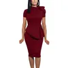 Casual Zomer Hoge Kwaliteit Boog O Hals Korte Mouw Slanke Midi-jurk Dame Bodycon Kantoor Werk Jurken voor Vrouwen professionele 240106