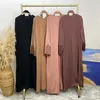 Vêtements ethniques Mode Dentelle Robe Robe Femmes Musulman Abaya Couleur Solide Col Rond À Manches Longues Avec Ceinture Arabe Kaftan