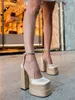 Jurk schoenen satijn ontwerper hak elegante bruids bruiloft dame sandalen dikke hoge hakken leer vrouwen partij platform mesh sandaal pantoffels EUR 35-42