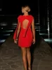 Czerwony Bow Backless Back Back Out Suknia mini sukienka dla kobiet bez rękawów wycięty guzika na festiwal lady evening vestidos szat 240106