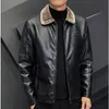겨울 패션 따뜻한 가죽 재킷 라펠 솔리드 지퍼 디자인 플러스 크기 4xl-m 폭격 코트 남자 가죽 재킷 240106