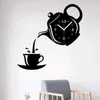 Creativo Teiera Bollitore Orologio da parete 3D Acrilico Caffè Tazza da tè Orologi da parete per ufficio Cucina di casa Sala da pranzo Decorazioni soggiorno H09298Y