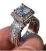 925スターリングシルバープリンセスカット3CTラボダイヤモンドリングジュエリーエンゲージメントウェディングリング女性のための結婚指輪6434302