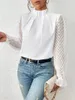 Frauen Blusen 2024Elegante Halb-rollkragenpullover Einfarbig Chiffon Hemd Rüschen Langarm Bluse Damen Casual Lose Tops