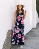 Robes décontractées Boho Beach Femme Vêtements Été Floral Col V Sans manches Longue Sexy A-Line Robe Femme Vacances Sundress