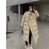 スタンドカラー風のコート冬の女性のボタン大きなポケット長いパーカー厚い暖かいコットンジャケット韓国の膨らみ240106