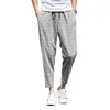 Männer Hosen 2024 Frühling Plaid Ankle-länge Männer Jogginghose Casual Leinen Joggers Hosen 3 Farben M-3XL AYG226