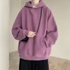 Herrtröjor ull män mode casual hooded tröja streetwear koreanska lösa pullover mens fasta färgficka huvtröja