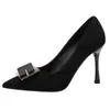 Sapatos de vestido tamanho 30-44 rebanho apontou salto stiletto camurça cor sólida 9cm saltos altos mulheres sapato preto festa