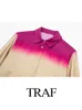 TRAF Women's Fashion Autumn Suit Tie Dye Turn-Down Collar Long Sleeve Single Breasted BlouseGradient Zipper Wide Leg Pants 240106