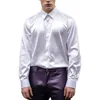 Camicie casual da uomo in raso di seta e camicette tinta unita slim fit da cocktail da festa a maniche lunghe camicia sociale uomo abbigliamento causale