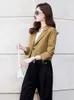 Women's Leather Women Spring Autumn Chic Gray Short Blazer Fashion Suit Collar Single Button Jacket Split Slim Outerwear