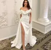 Elegantes Satin-Hochzeitskleid 2024 für die Braut, Bänder, Prinzessin, rückenfrei, schulterfrei, hoch gespalten, zivile Brautkleider, Kapellenzug, Vestidos de Novias