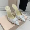 2024 Strass décoratif papillon pointu pantoufles femmes mules véritable soie diapositives talons aiguilles slip-on luxe designers sandales usine chaussures 35-42 avec boîte