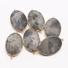 Pendentif Colliers 2pcs / lot Pierre Naturelle Ovale Labradorite Connecteur Minéral Guérison Plaqué Or Bord Collier DIY Bijoux En Gros