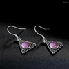 Boucles d'oreilles pendantes en argent Sterling S925, bijoux d'oreille ronds en Charoite de 6MM pour femmes, pendentif Triangle Vintage, cadeau