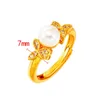 Cluster Rings Fashion 14K Yellow Gold Color Pearl Ring For Women 3D Rose Flower Shape Wedding Engagement Fine Jewelry Gifts