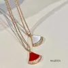 High version New little skirt Female Scalloped white fritillaria carnelian full diamond double pendant clavicle chain