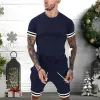 Survêtements pour hommes deux pièces ensemble été t-shirt décontracté et shorts hommes rayé costumes athlétiques mode à manches courtes