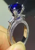 2020 Ny ankomst unika lyxsmycken Real 925 Sterling Silver Princess Cut Blue Sapphire CZ Diamond Eiffel Tower Women Wedding B6201423