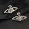 Kolczyki stadnorskie Western Cesarzowa Dowager Silver Saturn Water Drops Długie błyszczące Diamentowe Kryształowe Studs Klip Dwa zużycie Style dla kobiet biżuteria 6ttf