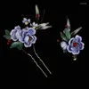 Haarspangen, chinesische klassische lila Blumen-Haarnadel, Braut-Kopfbedeckung, Braut-Accessoires