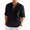 Men's Linen Long Sleeve T-Shirt Solid Color Loose Casual T-Shirt Long Sleeve Cotton Linen Shirt Plus Size Shirts Men 240106