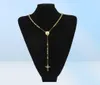 Gold Stainless Steel Bead Chain Jesus Christ Pendant Rosary Long Necklace Mens Womens Hip hop Jewelry2688151