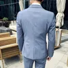 Butik blazer yelek pantolon erkekler İtalyan tarzı zarif moda iş rahat beyefendi düz renk gövdesi 3piye seti 240106