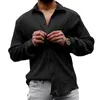 Мужские повседневные рубашки, мятая черная дышащая хлопковая льняная рубашка с длинными рукавами для мужчин, свободная модная трендовая повседневная сорочка Hombre