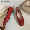 SUOJIALUN Women Flat Fashion Square Toe Shallow Slip on Ladies Casual Ballet Shoes Soft Leather Outdoor Loafers S 240106