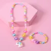 Necklaces New Popular of Children s Jewelry Pendant Unicorn Colored Round Bead Bracelet Necklace Set