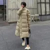 スタンドカラー風のコート冬の女性のボタン大きなポケット長いパーカー厚い暖かいコットンジャケット韓国の膨らみ240106