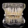 18k Yellow White Gold Plated Full CZ Hip Hop Iced Out CZ Mouth Teeth Grillz Caps Top Bottom Grill Set Men Women Vampire Grills